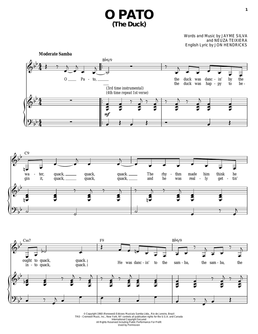 O Pato (The Duck) O Pato (The Duck) Piano, Vocal, Guitar scores gallery preview page 1