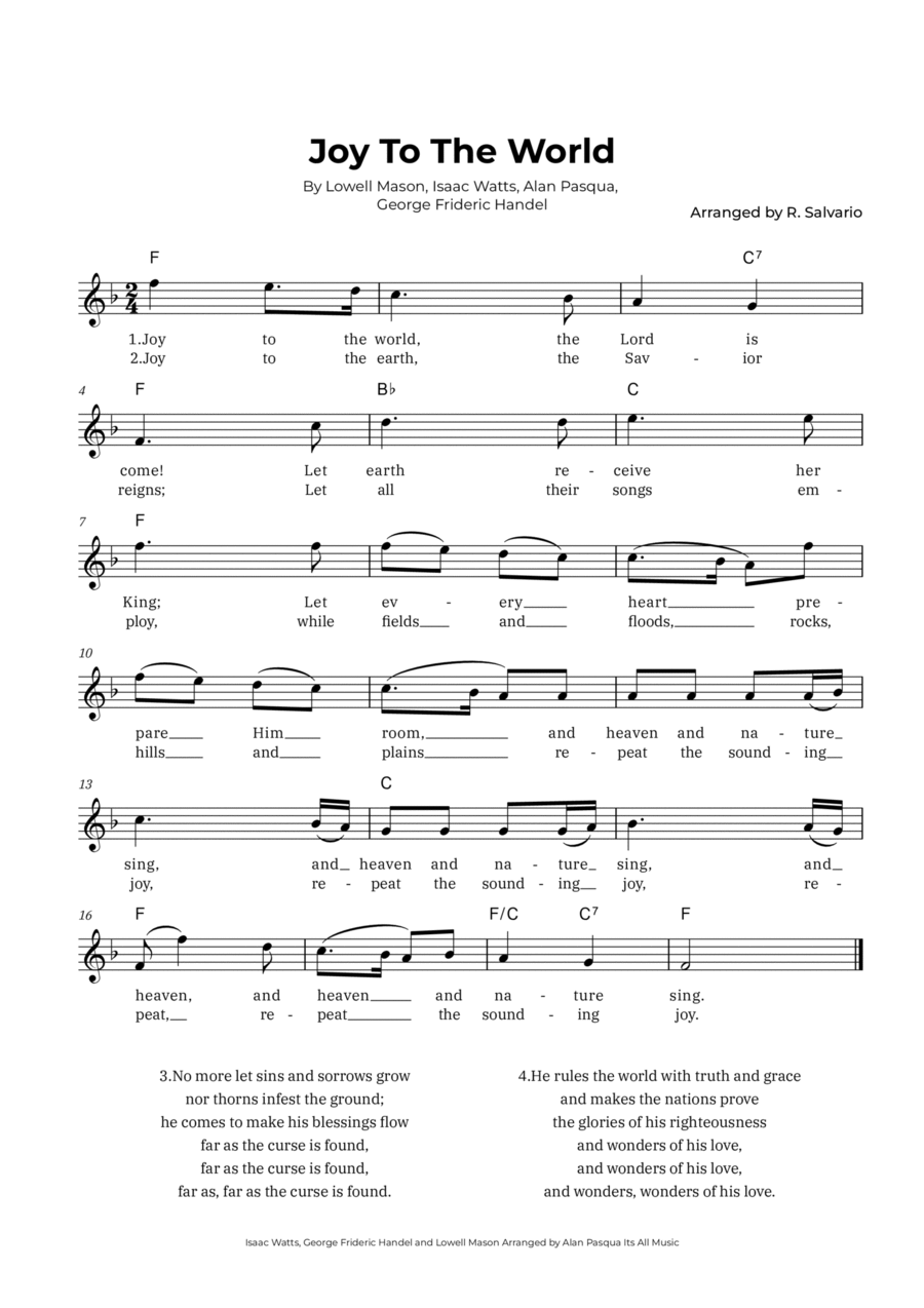 Joy To The World (Key of F Major) Piano scores gallery preview page 1