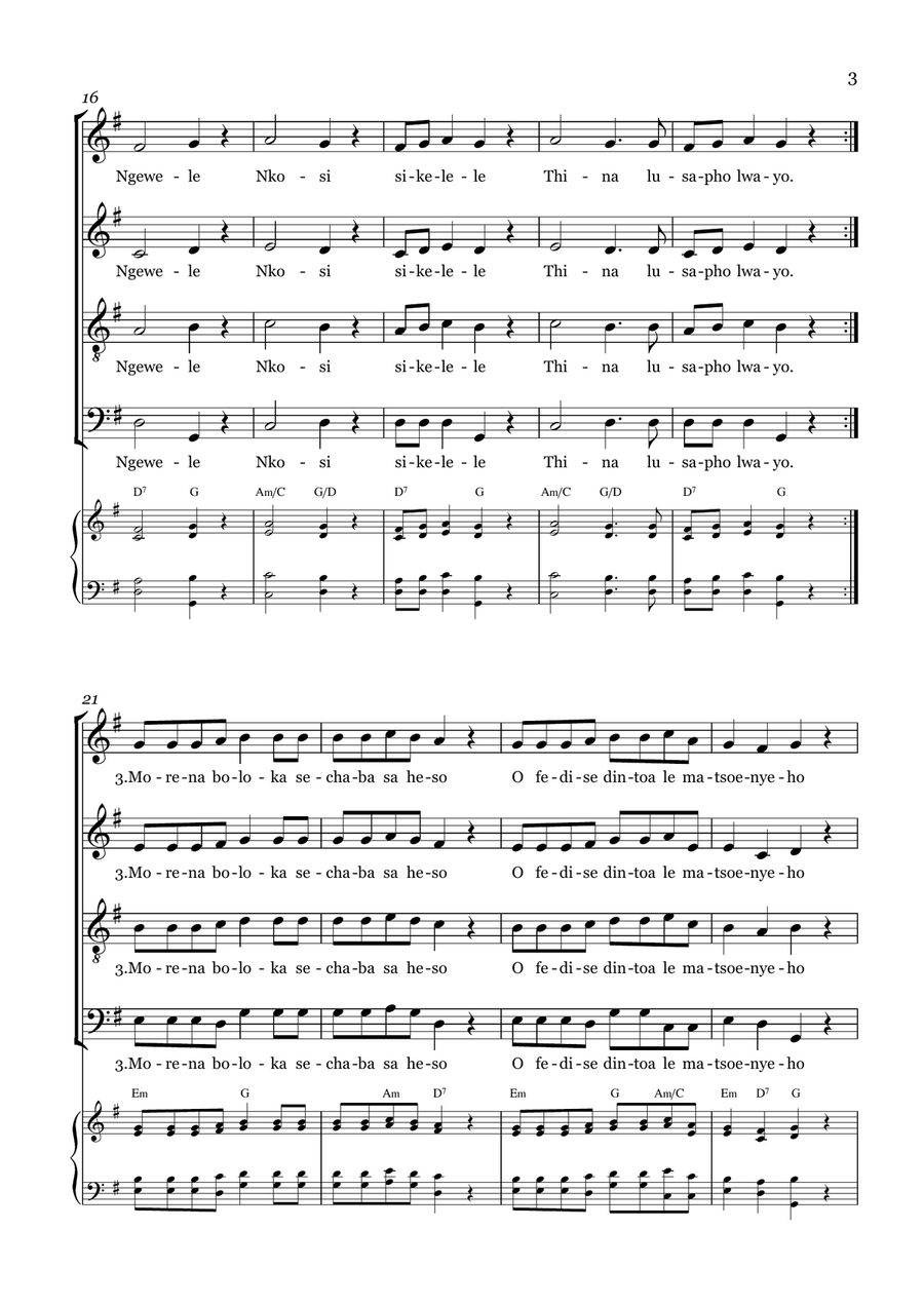 Nkosi Sikelel’ iAfrika - South African Anthem - A Capella (with chords) 4-Part scores gallery preview page 3