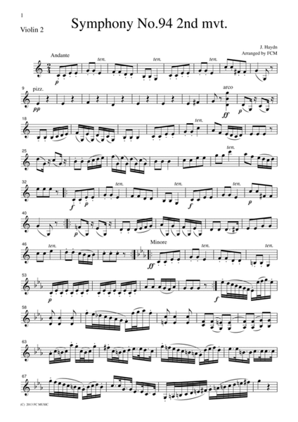 Haydn Symphony No.94 2nd mvt., for string quartet, CH002 image number null