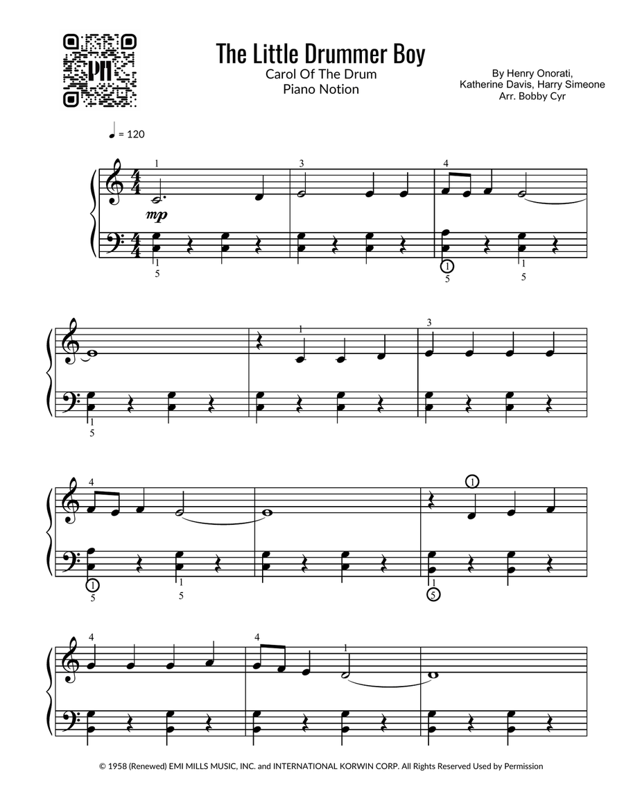 The Little Drummer Boy Easy Piano scores gallery preview page 1