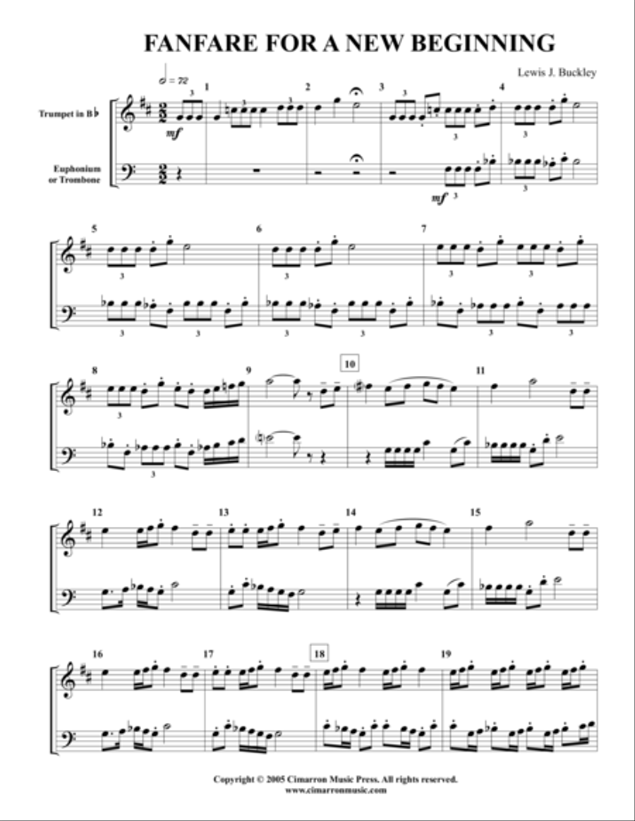 Fanfare for a New Beginning Brass Duet scores gallery preview page 1