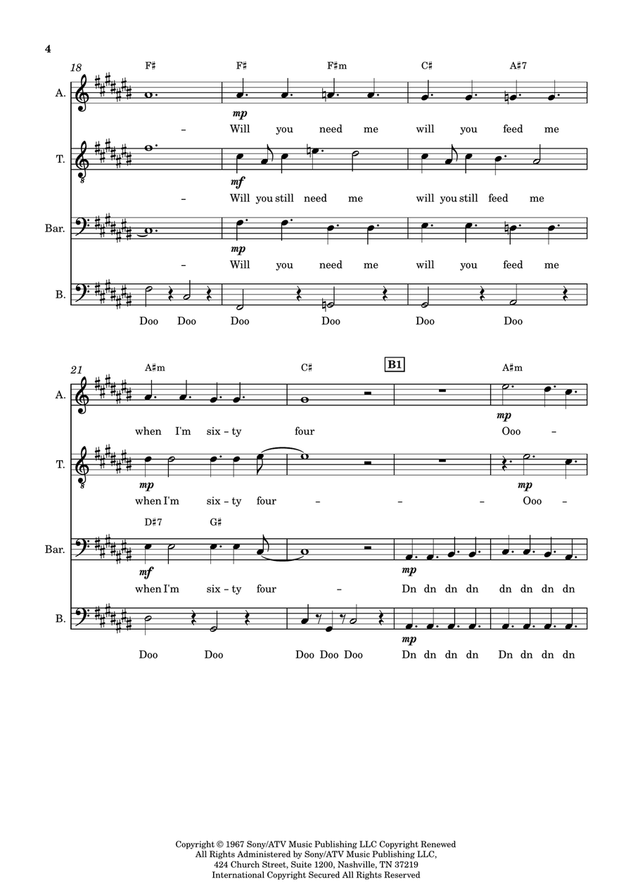 When I'm Sixty-Four A Cappella scores gallery preview page 4