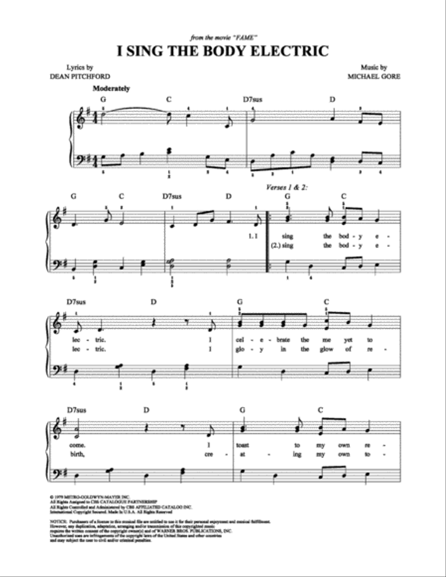 I Sing the Body Electric Easy Piano scores gallery preview page 1