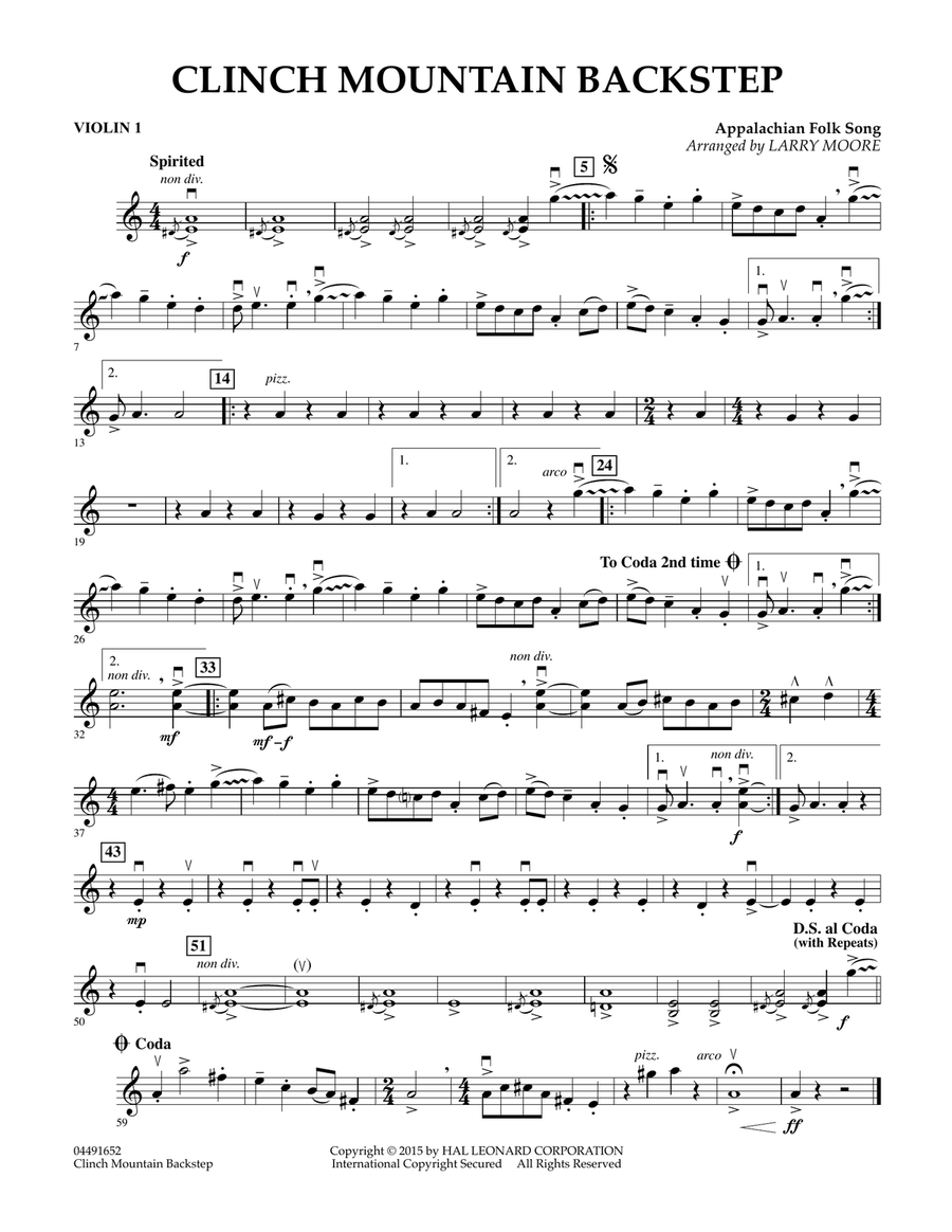 Clinch Mountain Backstep - Violin 1 Orchestra scores gallery preview page 1