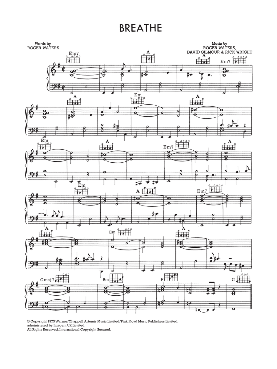 Breathe (In The Air) Piano, Vocal scores gallery preview page 1
