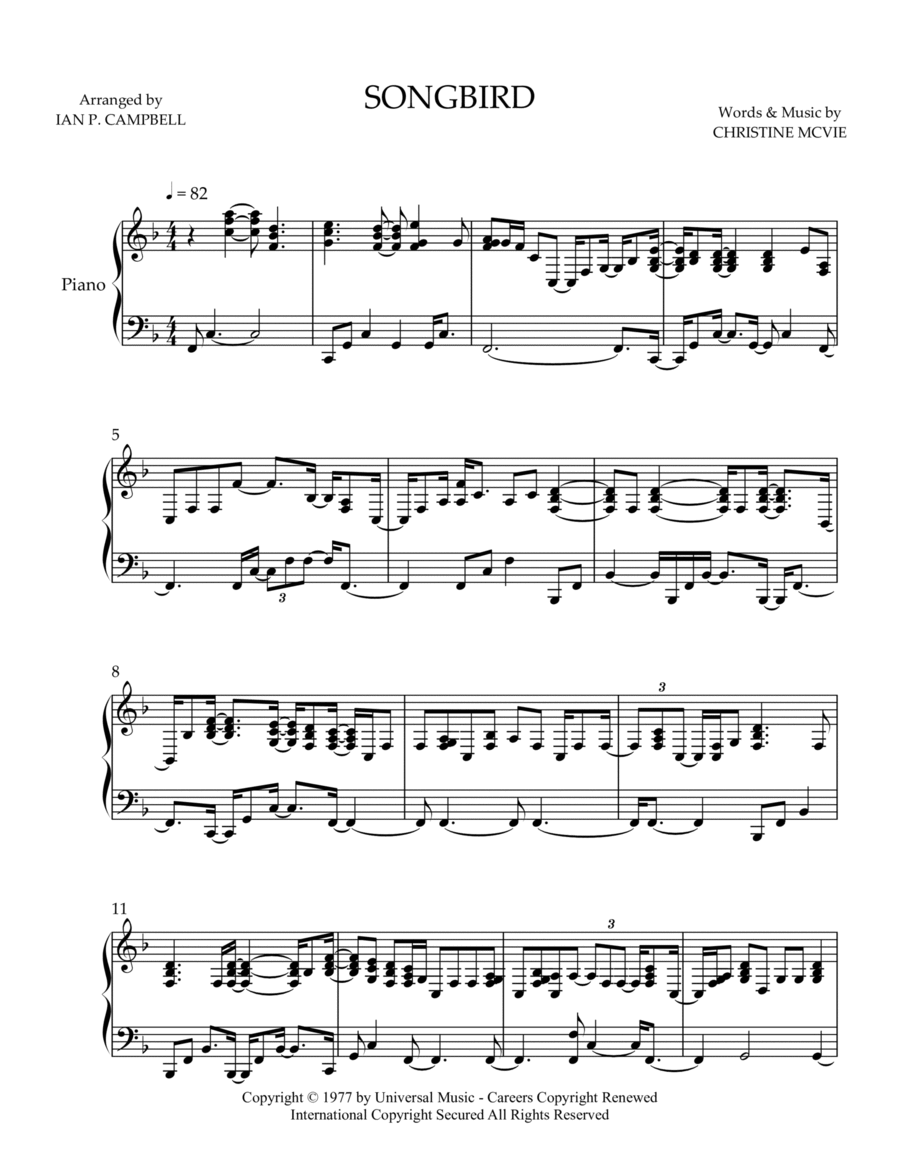 Songbird Piano Solo scores gallery preview page 1