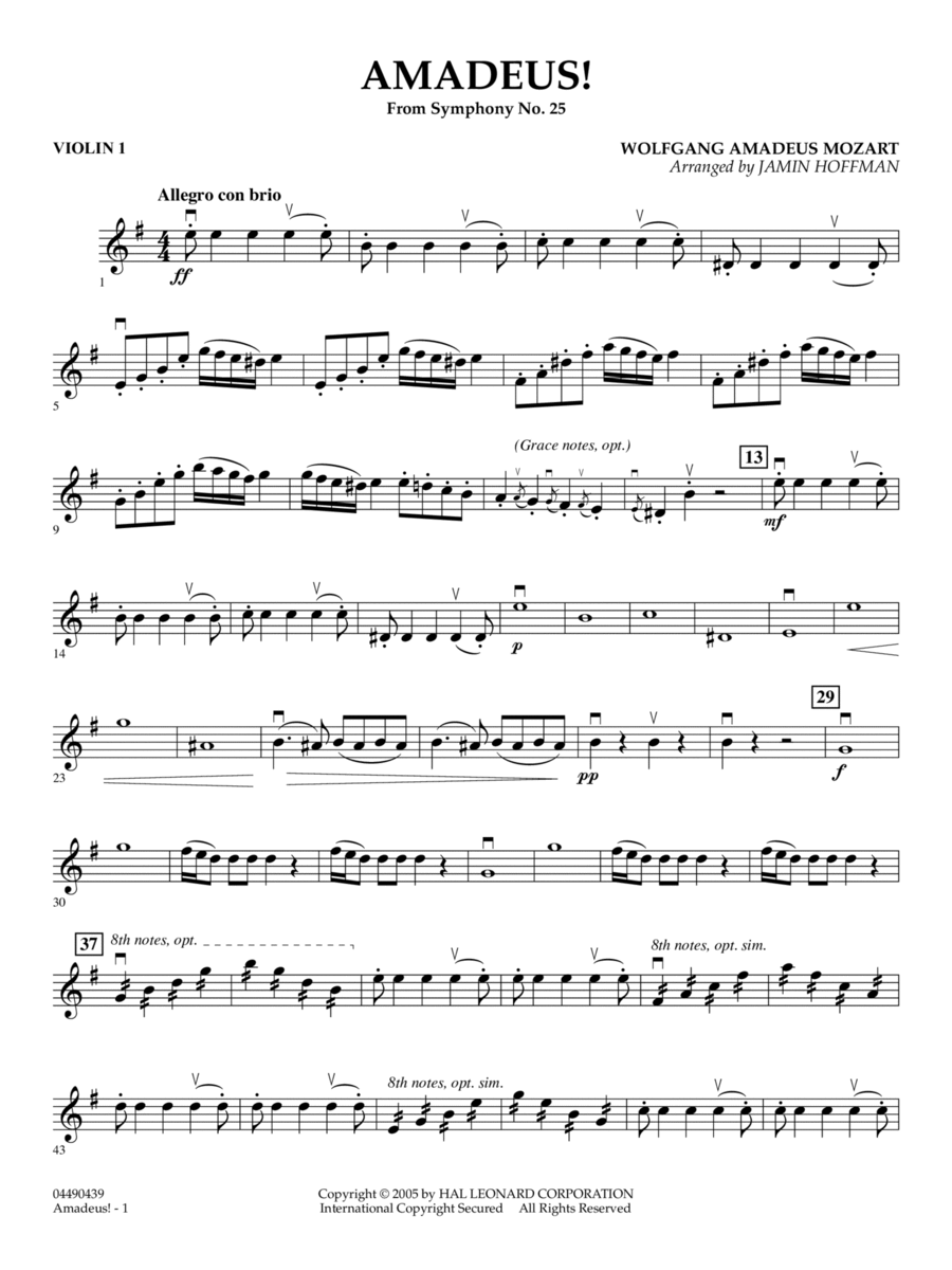 Amadeus! (arr. Jamin Hoffmann) - Violin 1 String Orchestra scores gallery preview page 1