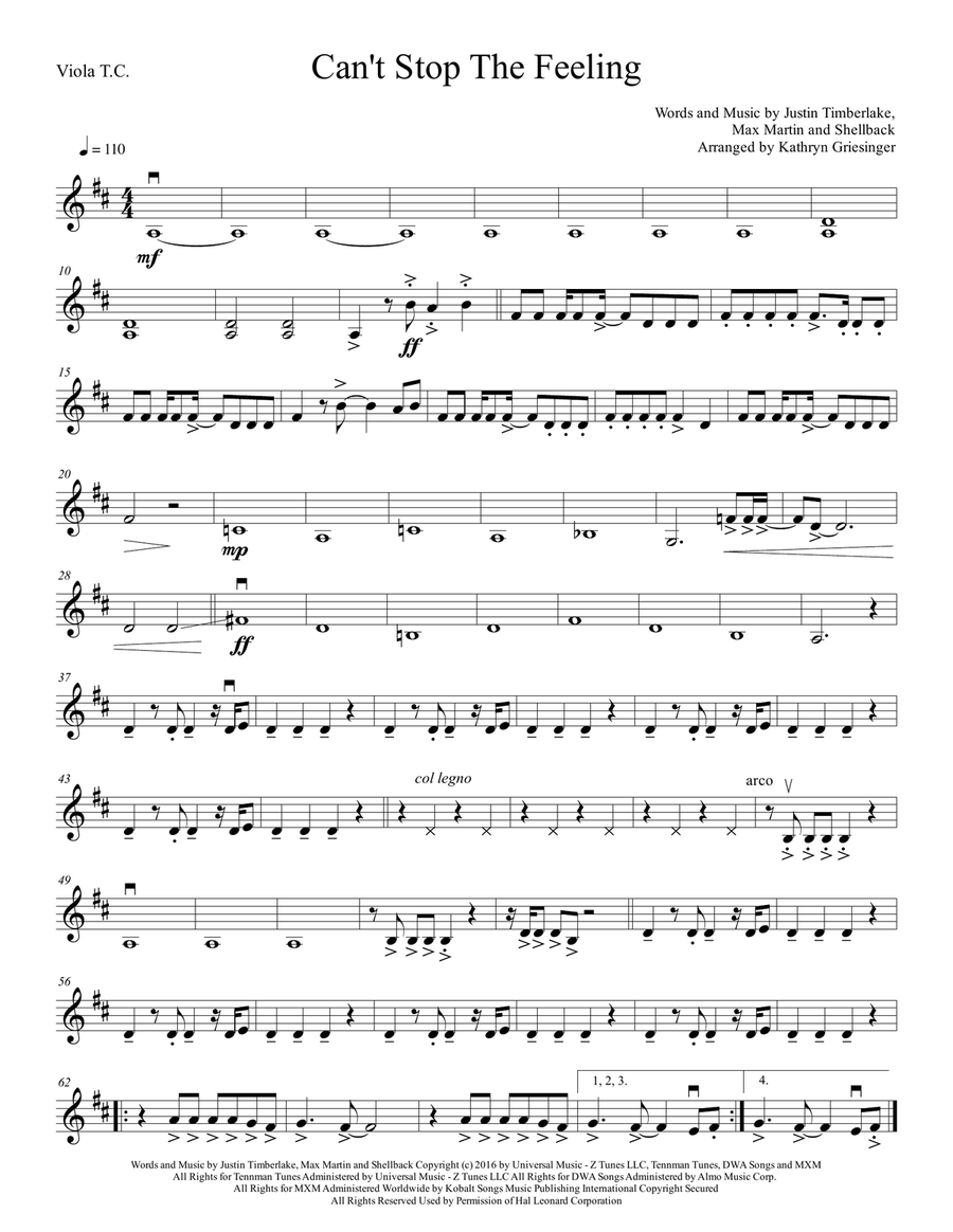 Can't Stop The Feeling from TROLLS String Quartet scores gallery preview page 6