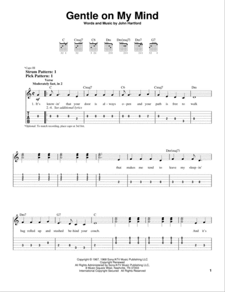 Gentle On My Mind Gentle On My Mind Electric Guitar scores gallery preview page 1