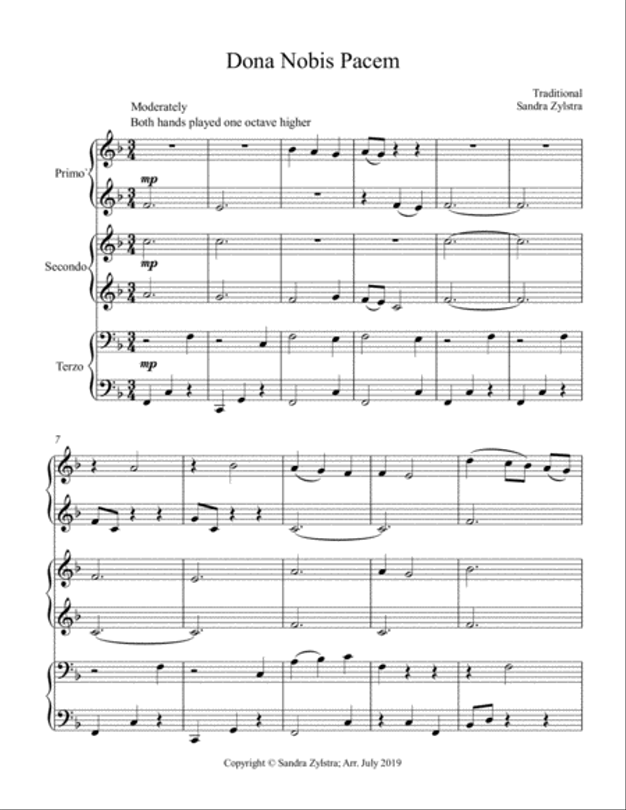 Dona Nobis Pacem (1 piano, 6 hand trio) Piano Trio scores gallery preview page 2