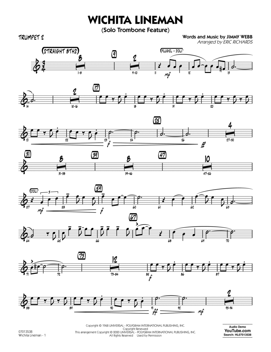 Wichita Lineman (arr. Eric Richards) - Trumpet 2 Jazz Ensemble scores gallery preview page 1