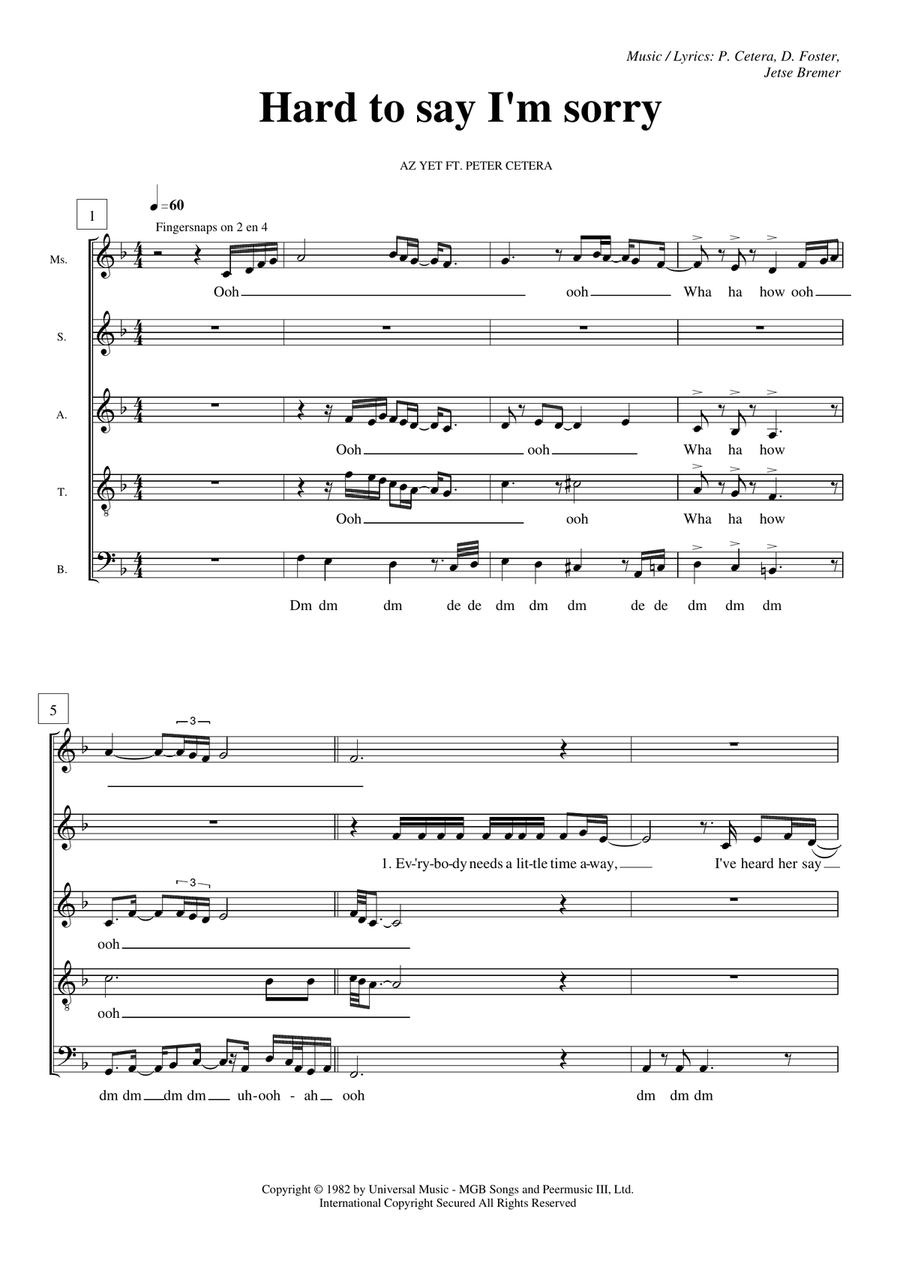 Hard To Say I'm Sorry Hard To Say I'm Sorry 4-Part scores gallery preview page 1