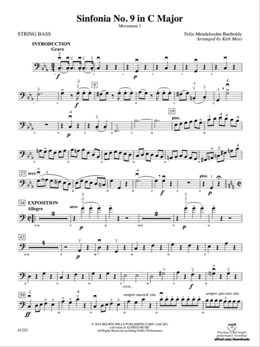 Sinfonia No. 9 in C Major: String Bass String Orchestra scores gallery preview page 1