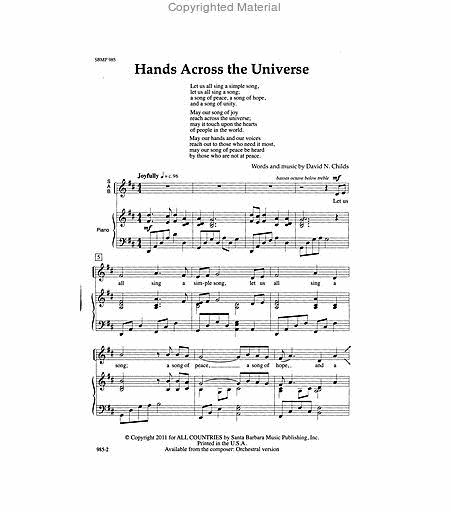Hands Across the Universe - SAB Octavo image number null