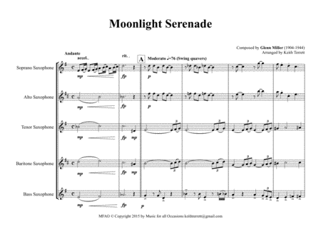 Moonlight Serenade for Saxophone Quintet image number null