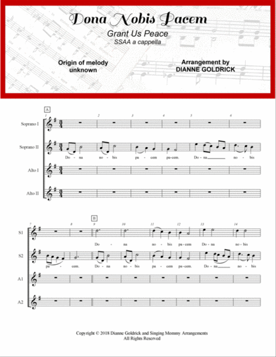 Dona Nobis Pacem SSAA a cappella SSAA scores gallery preview page 1