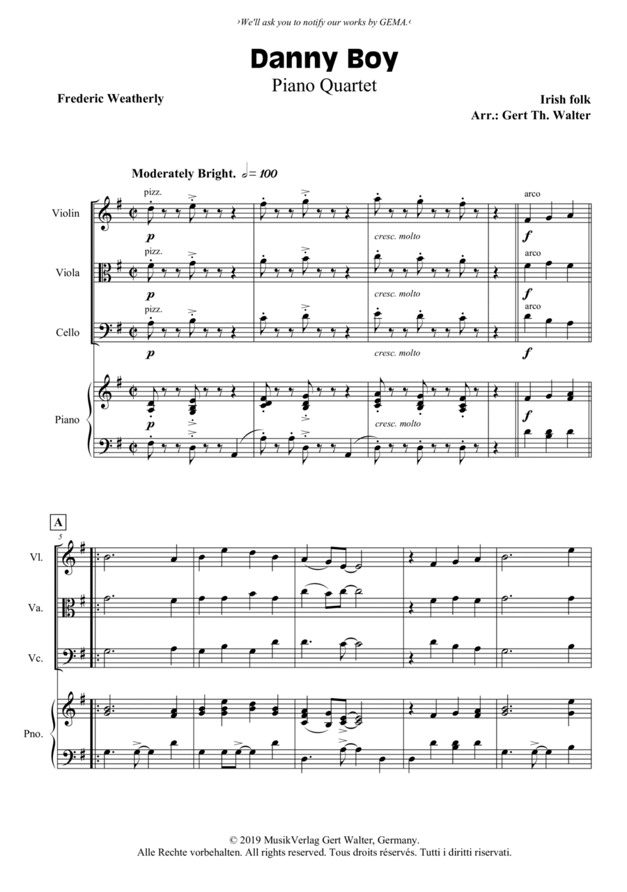 Danny Boy Piano Quartet scores gallery preview page 1