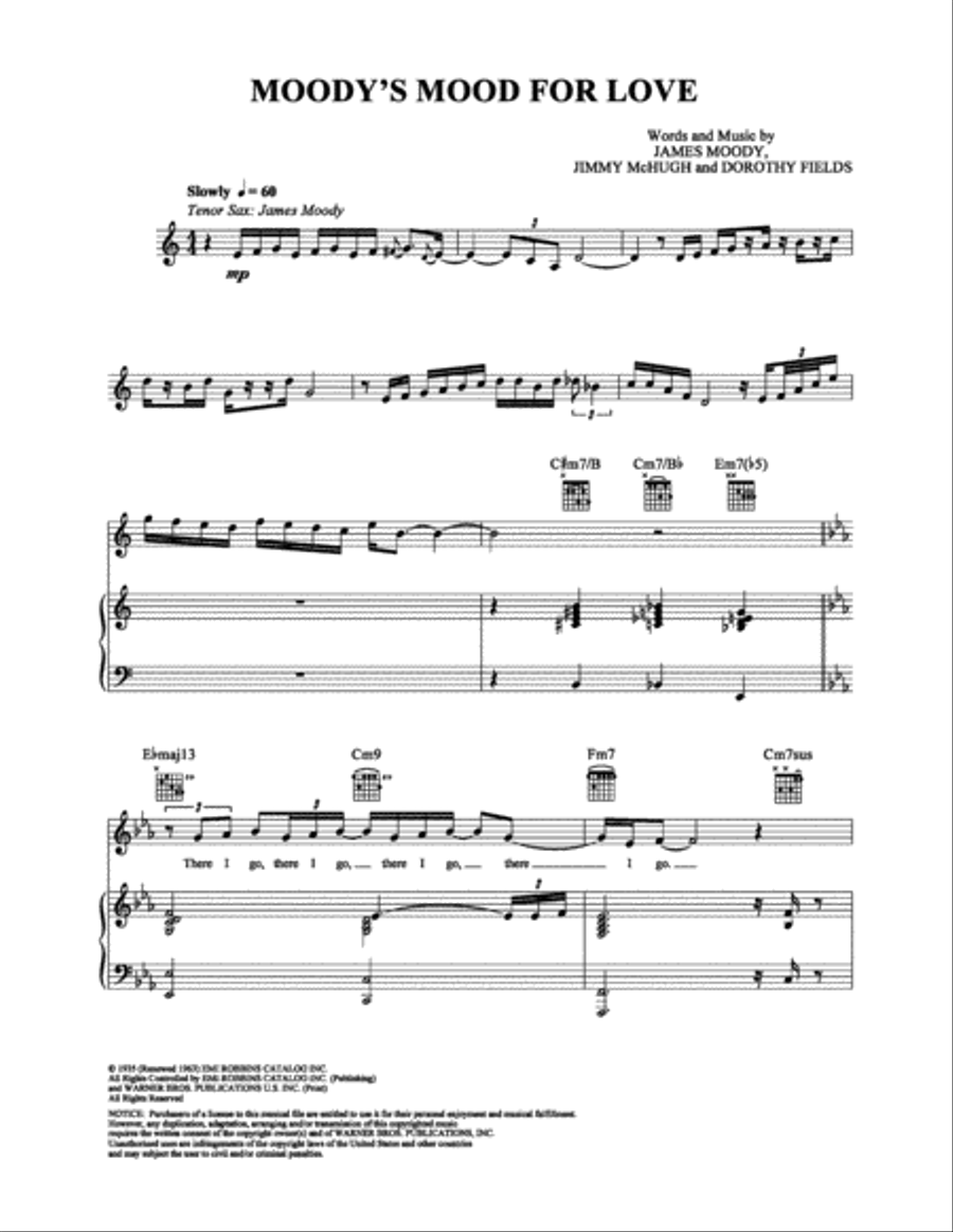 Moody's Mood for Love Piano, Vocal, Guitar scores gallery preview page 1