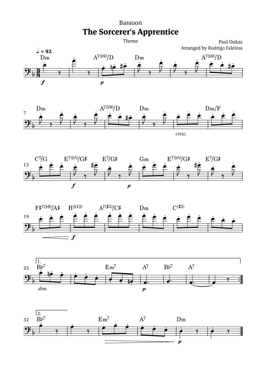 The Sorcerer's Apprentice theme Bassoon Solo scores gallery preview page 1