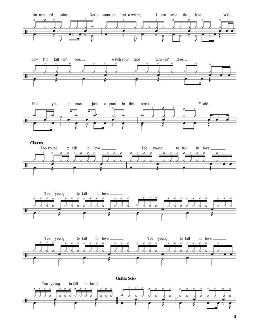 Too Young To Fall In Love Drum Set scores gallery preview page 3