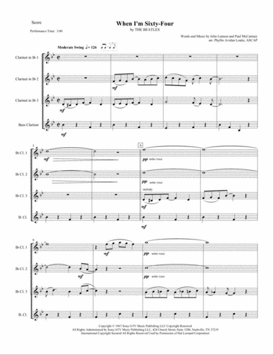 When I'm Sixty-Four Woodwind Quartet scores gallery preview page 3