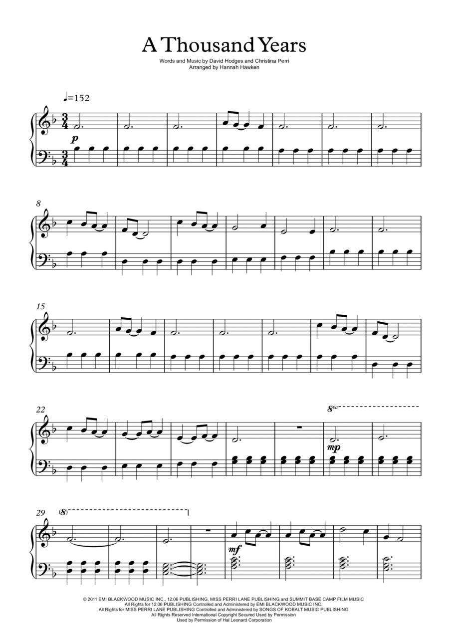 A Thousand Years Easy Piano scores gallery preview page 1