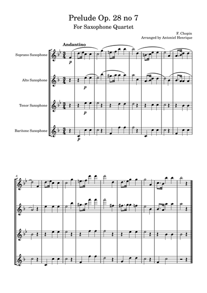 Prelude Op. 28 no 7 for Saxophone Quartet image number null