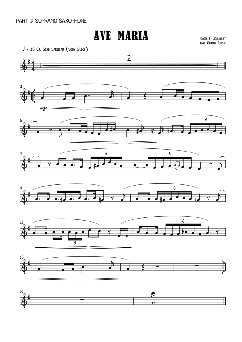 Ave Maria arr. for Saxophone Quartet (with alternate parts) image number null