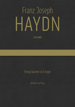Book cover for Haydn - String Quartet in D major, Hob.III:30 ; Op.17 No.6