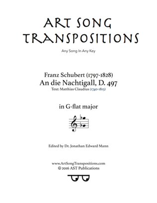Book cover for SCHUBERT: An die Nachtigall, D. 497 (transposed to G-flat major)