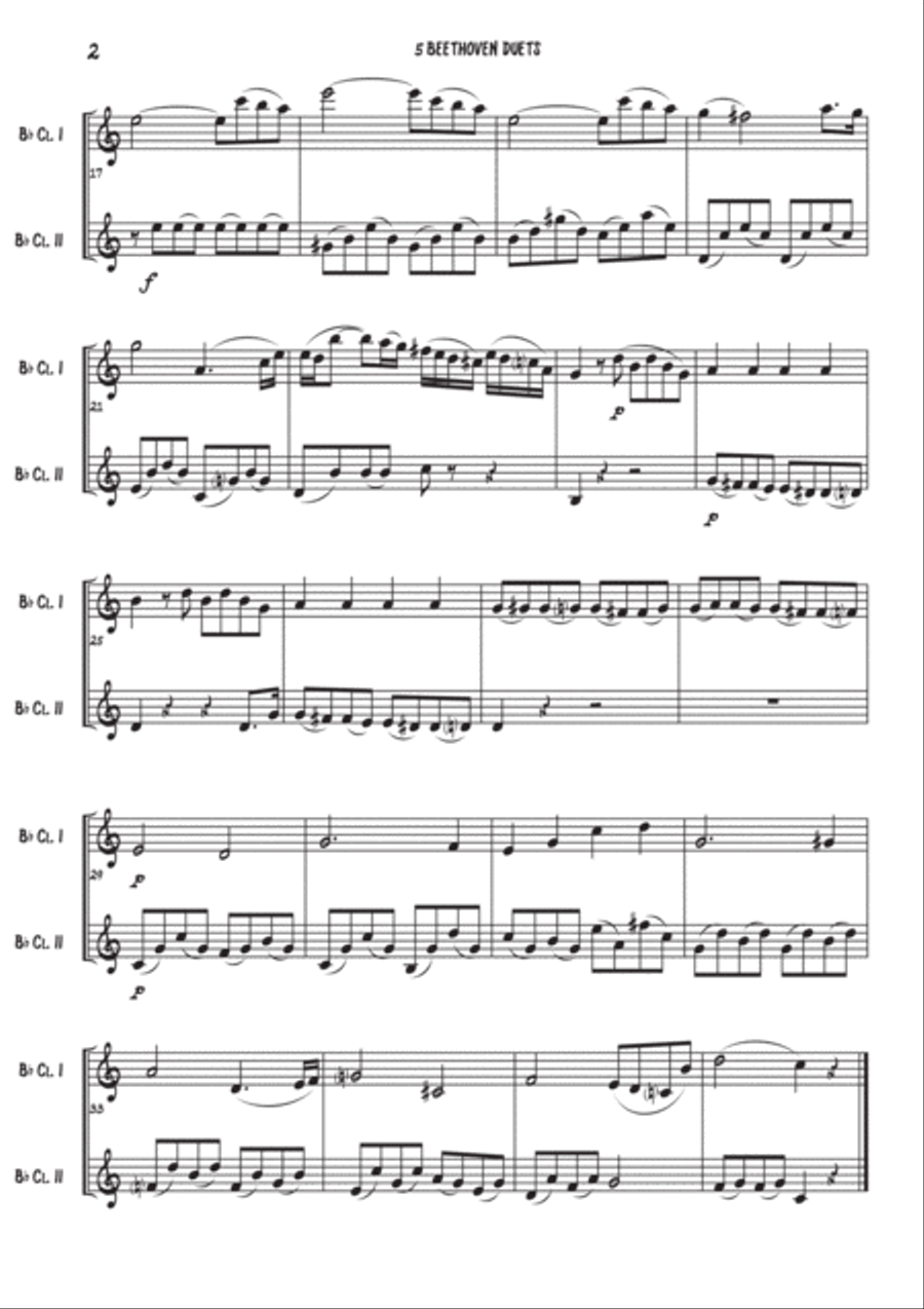 5 Beethoven duets - For Clarinets Clarinet Duet scores gallery preview page 2