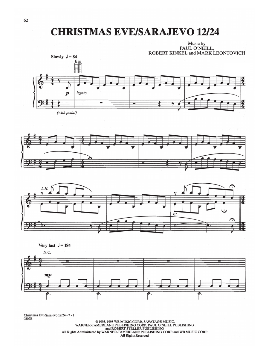 Christmas Eve/Sarajevo 12/24 Piano Solo scores gallery preview page 1