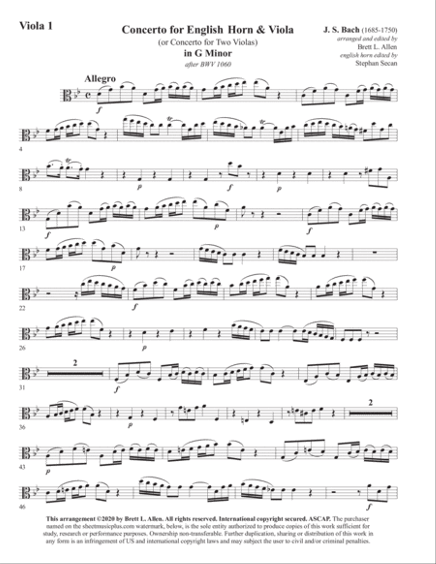 Concerto for English Horn and Viola in G Minor ENSEMBLE PARTS Chamber Orchestra scores gallery preview page 2