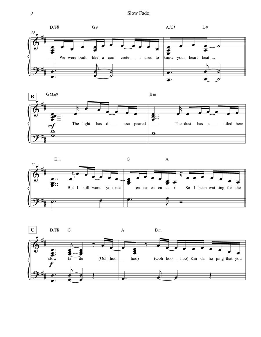 Slow Fade Piano Solo scores gallery preview page 2