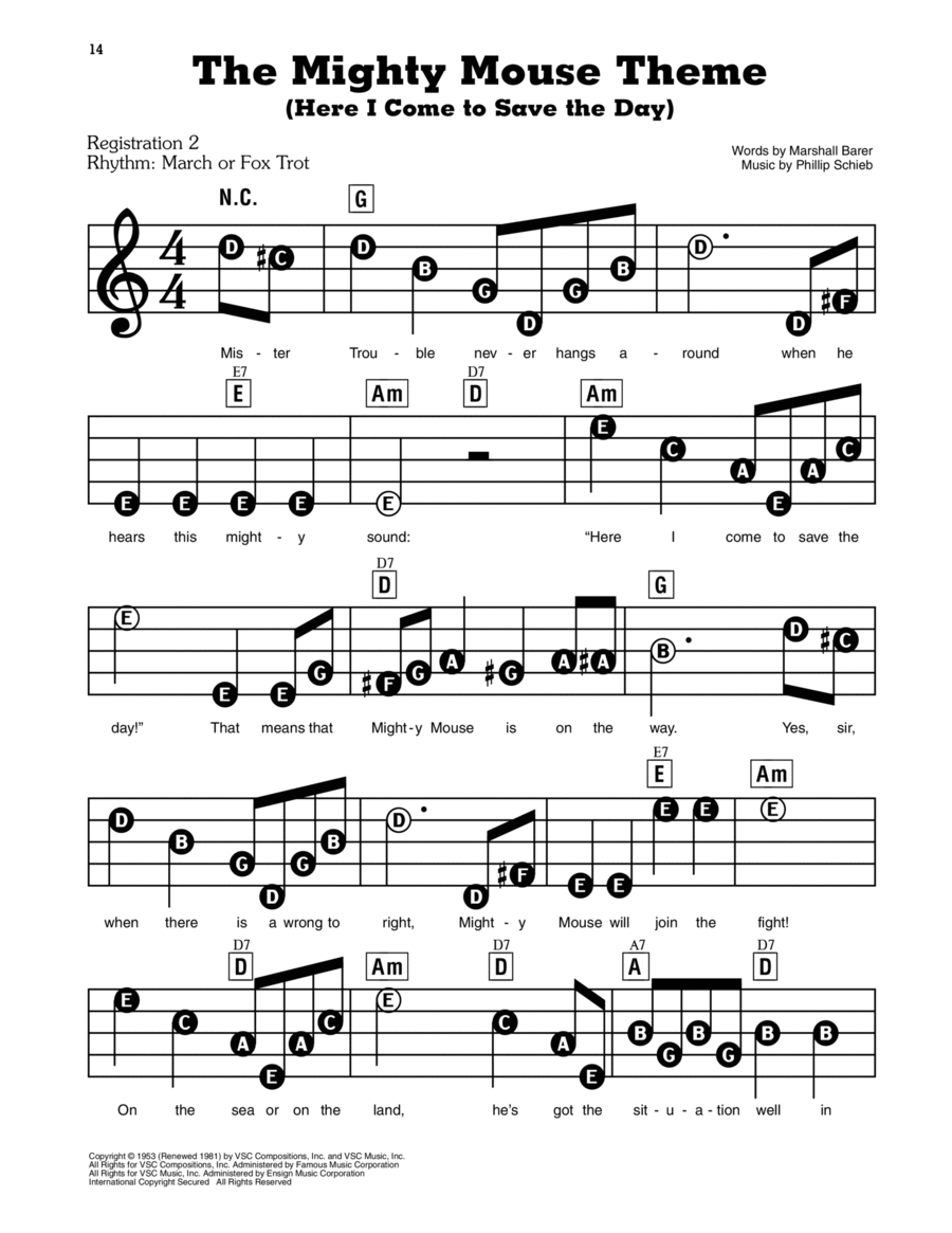 The Mighty Mouse Theme (Here I Come To Save The Day) Electronic Keyboard scores gallery preview page 1