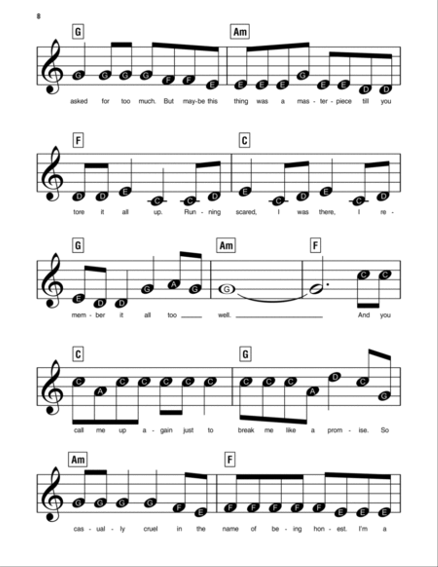 All Too Well Easy Piano scores gallery preview page 5