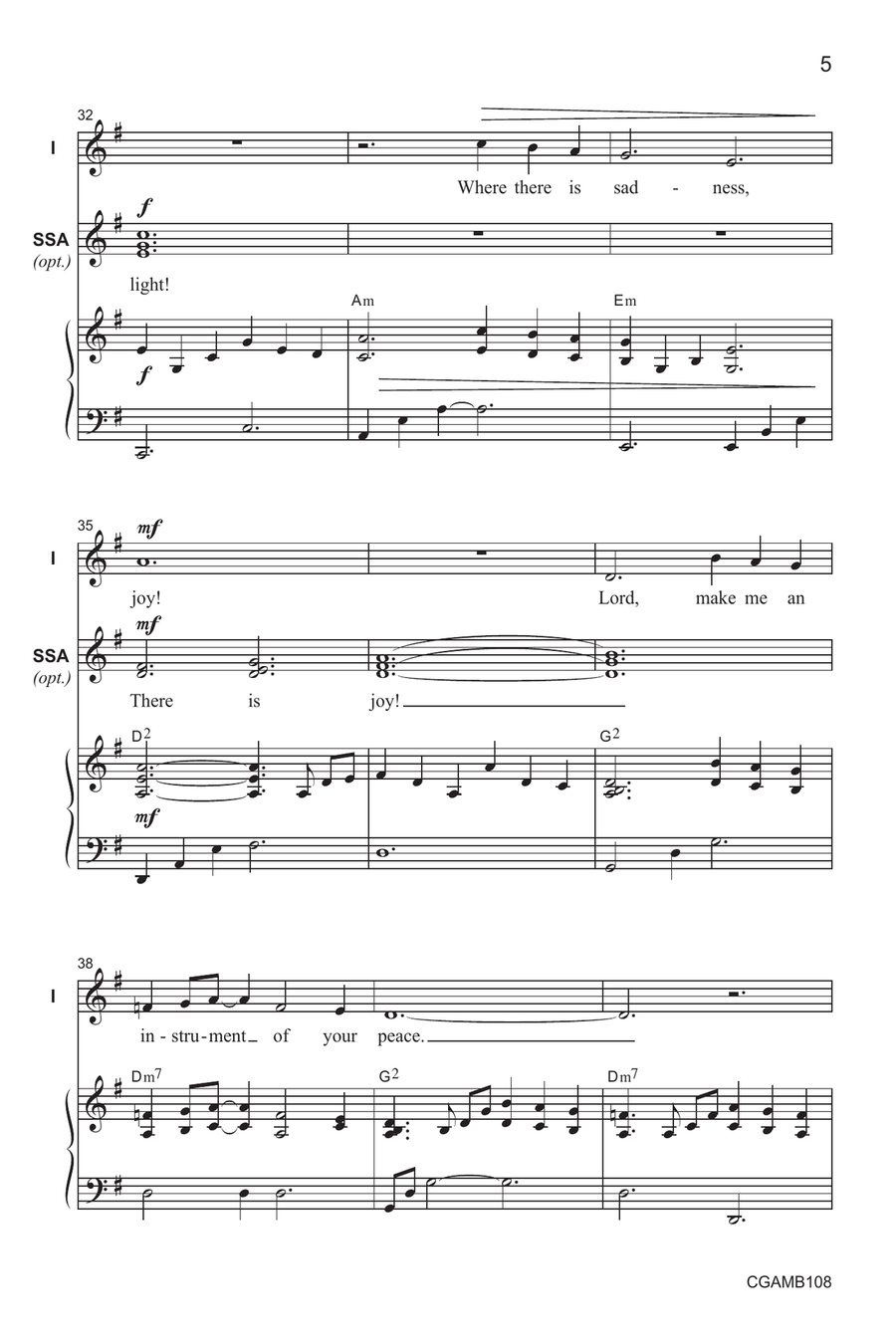 Lord, Make Me an Instrument of Your Peace - Unison with opt. SSA SSA scores gallery preview page 5