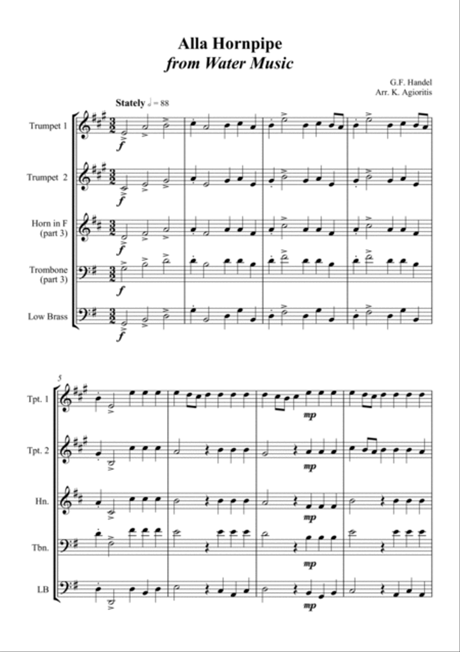 Alla Hornpipe from Handel's Water Music - for Brass Quartet Brass Quartet scores gallery preview page 3