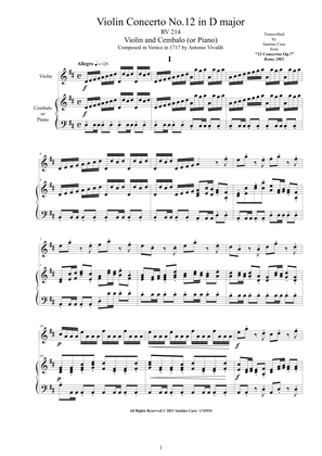 Book cover for Vivaldi - Violin Concerto No.12 in D major RV 214 Op.7 for Violin and Cembalo (or Piano)