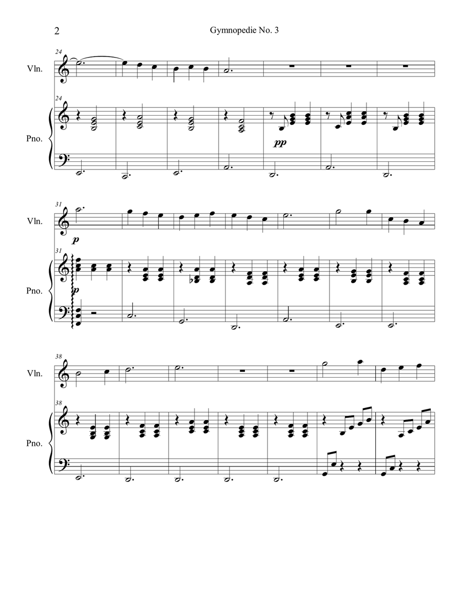 Gymnopedie No. 3 Violin Solo scores gallery preview page 2