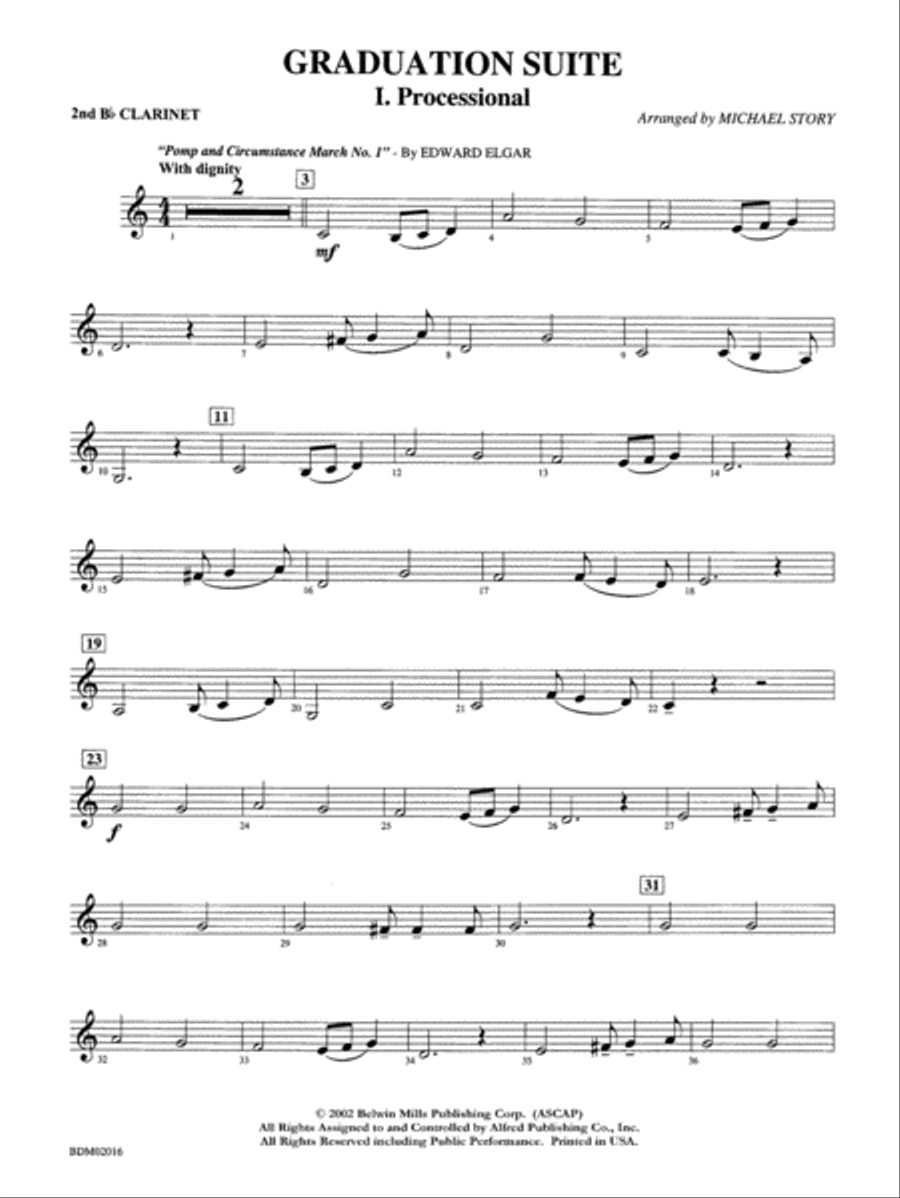Graduation Suite (Processional: Pomp and Circumstance March No. 1 / Recessional: Rondeau from Premiere Suite): 2nd B-flat Clarinet Concert Band scores gallery preview page 1