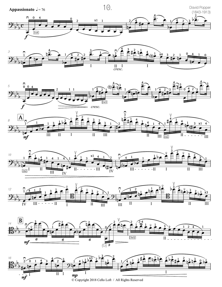 Popper (arr. Richard Aaron): Op. 73, Etude #10 Cello Solo scores gallery preview page 2