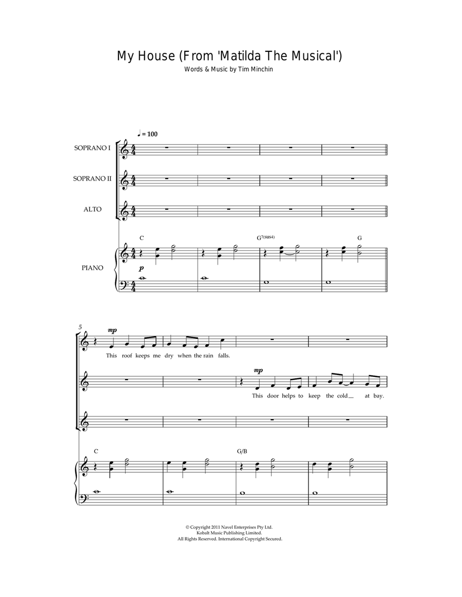 My House ('From Matilda The Musical') Choir scores gallery preview page 1