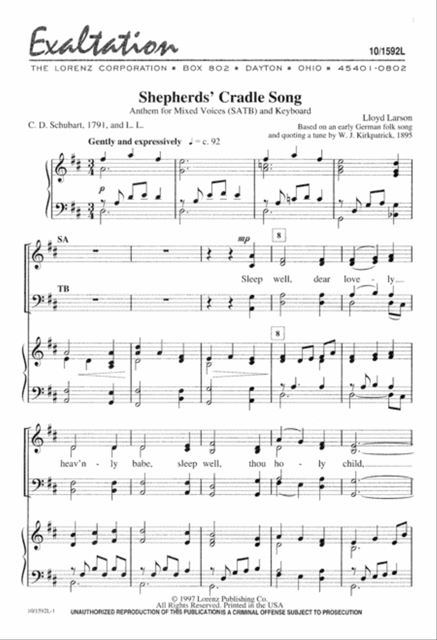 Shepherds' Cradle Song 4-Part scores gallery preview page 1