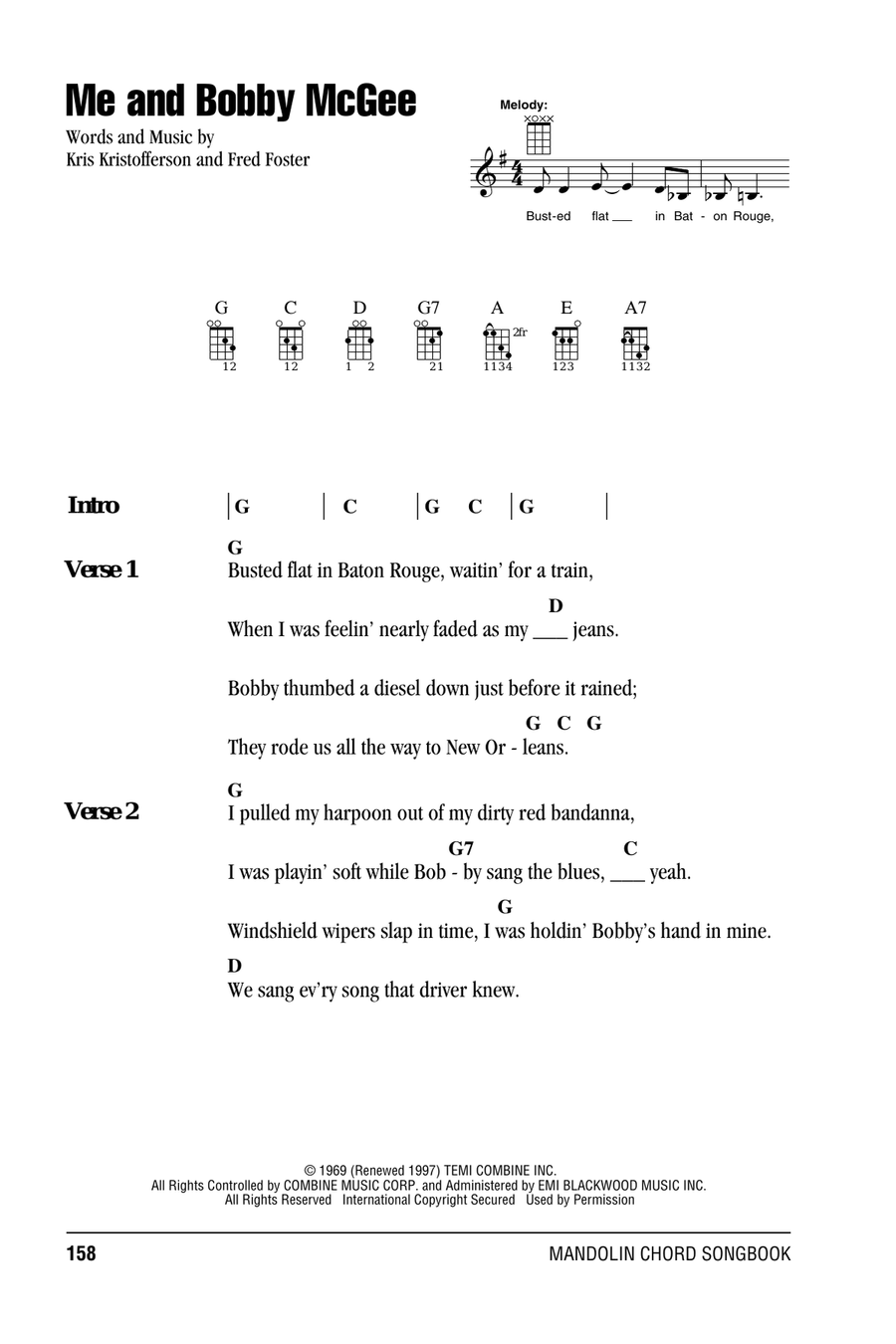 Me And Bobby McGee Mandolin scores gallery preview page 1
