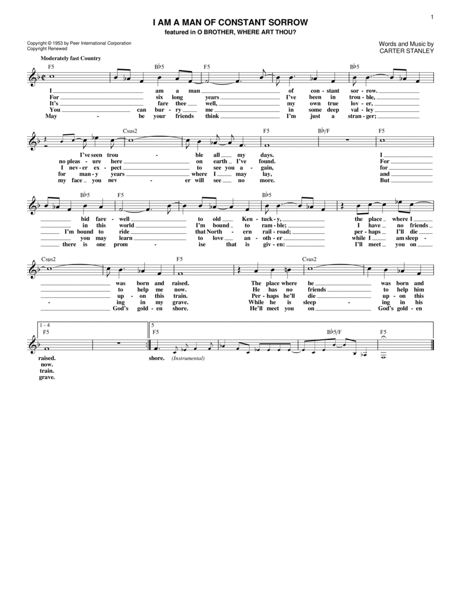 I Am A Man Of Constant Sorrow Piano scores gallery preview page 1