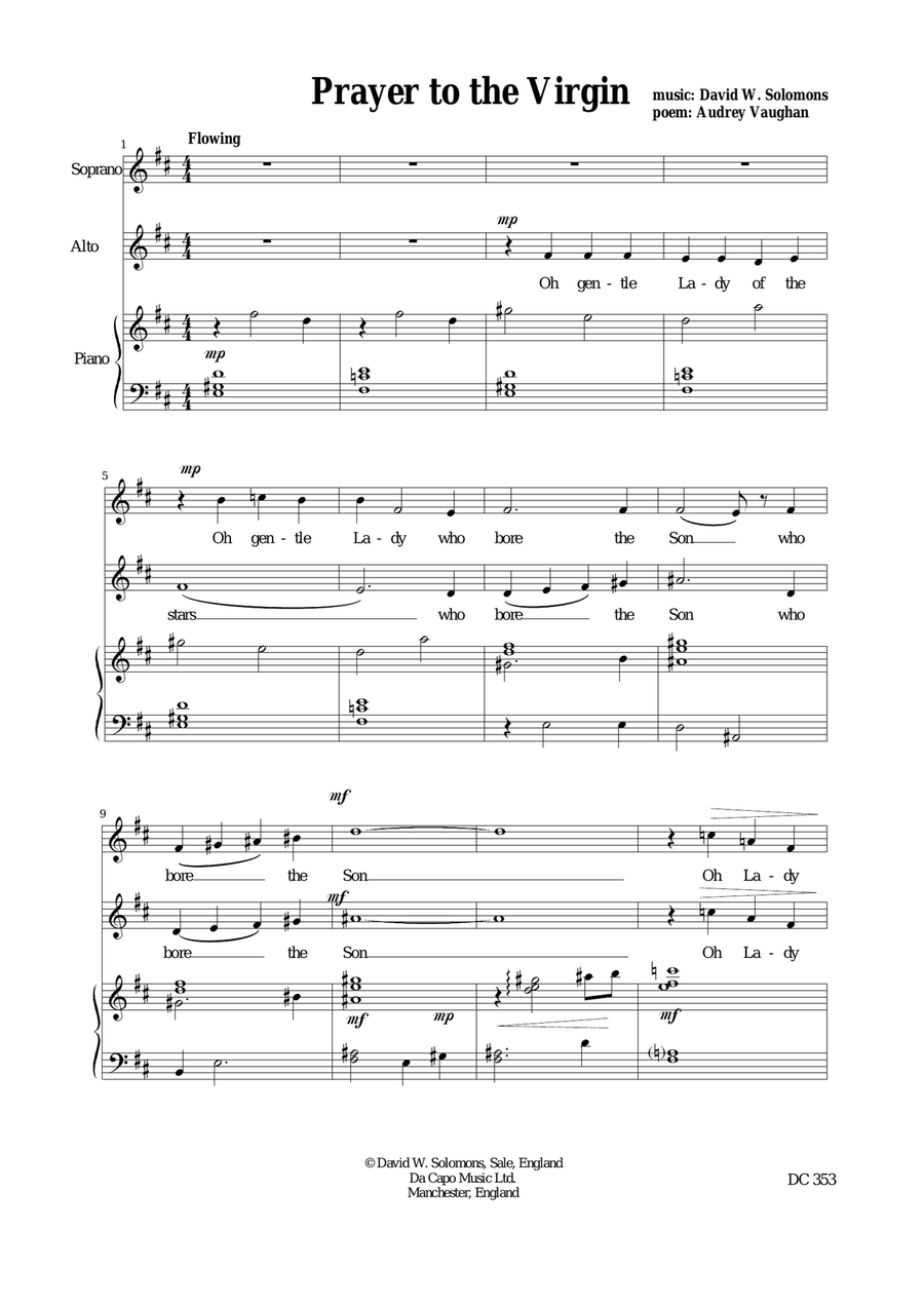 Book cover for Prayer to the Virgin for soprano and alto and piano