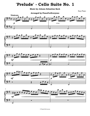 Book cover for 'Prelude' from Cello Suite No. 1 - Bach (Easy Piano)