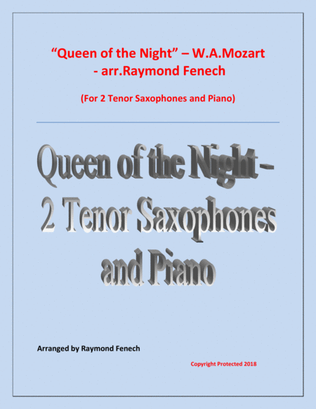 Book cover for Queen of the Night - From the Magic Flute - 2 Tenor Saxes and Piano